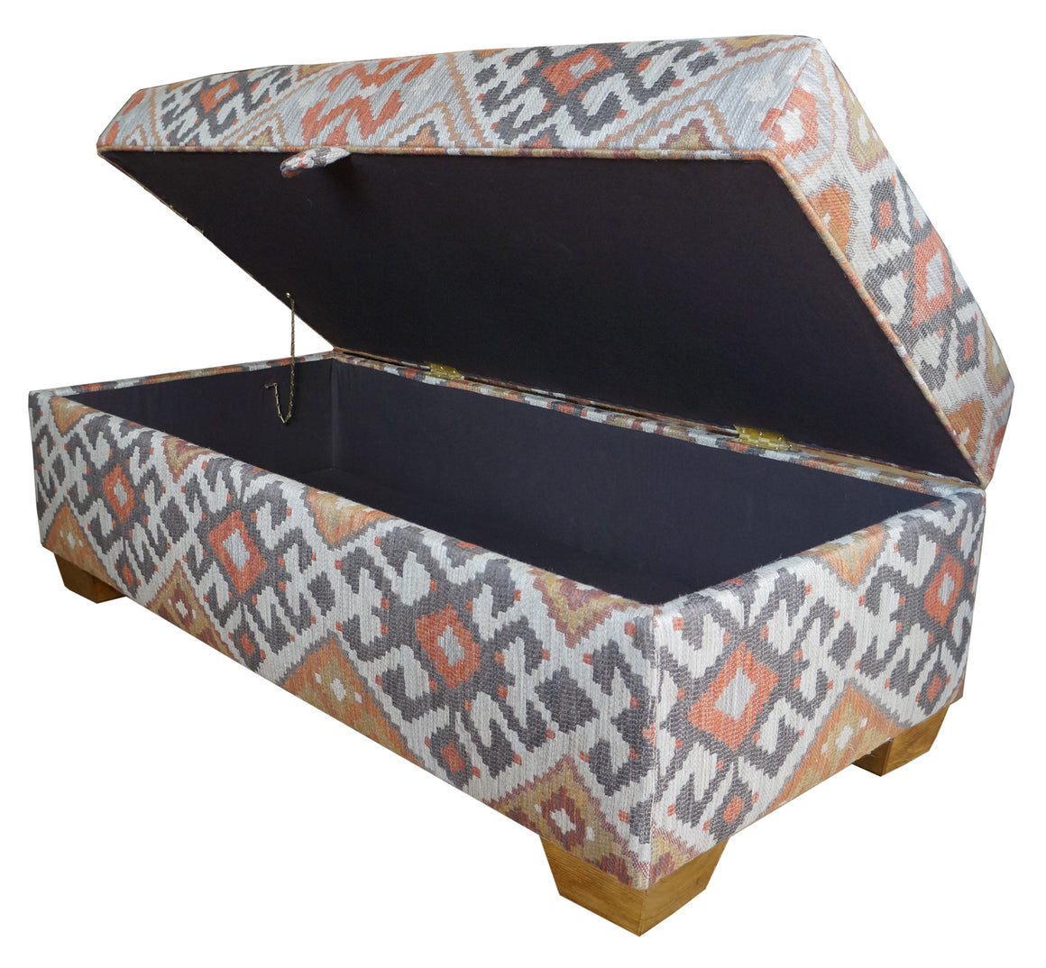 Box ottoman stool in Linwood Kilim fabric