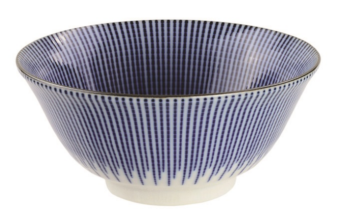 Tokusa stripe design blue and white bowl from Japan