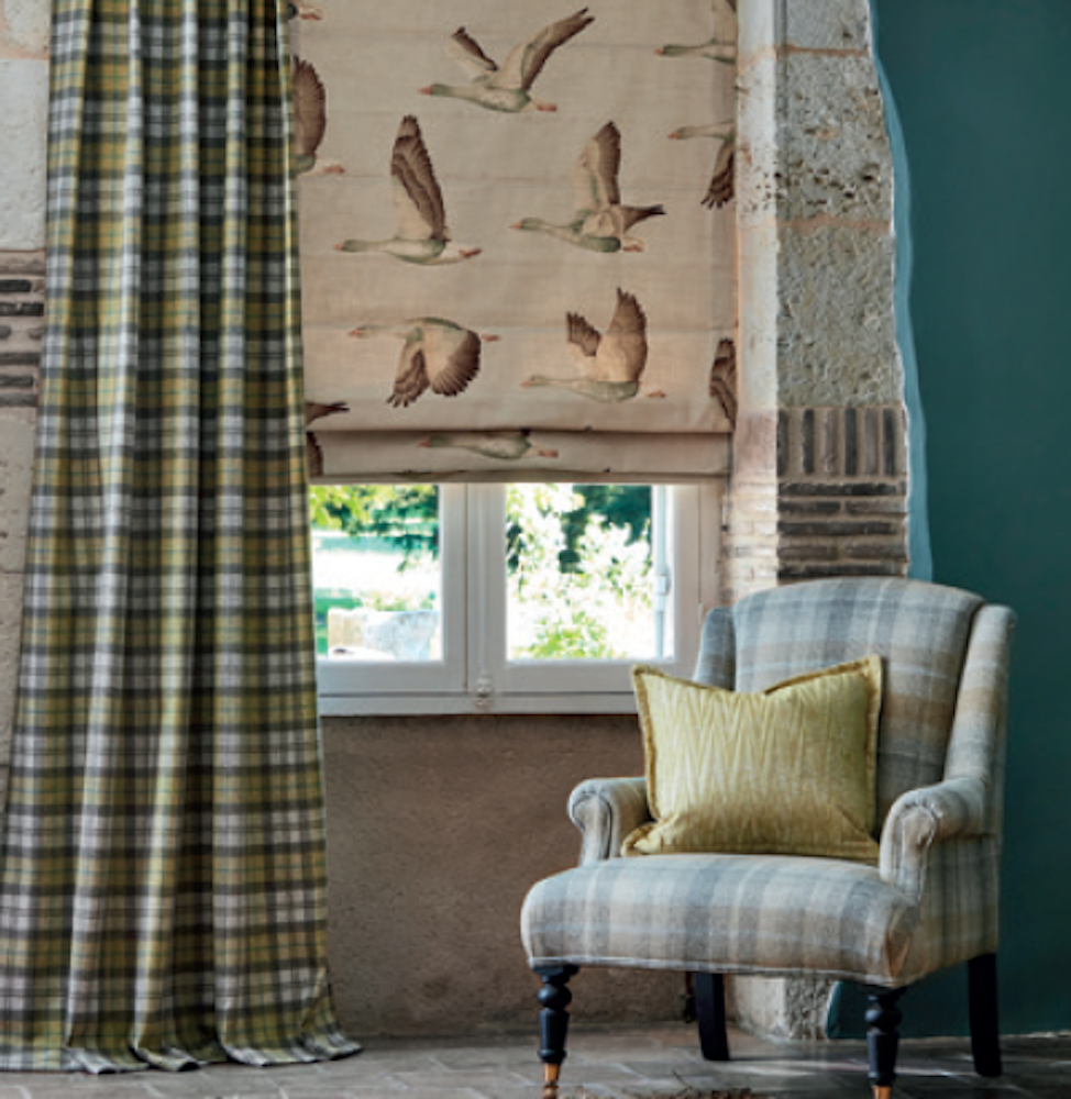 Hand made Roman Blind and Curtains in Sanderson Elysian collection