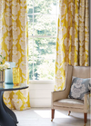 Hand made double pinch pleat headed curtains in James Hare Westbourne Damask