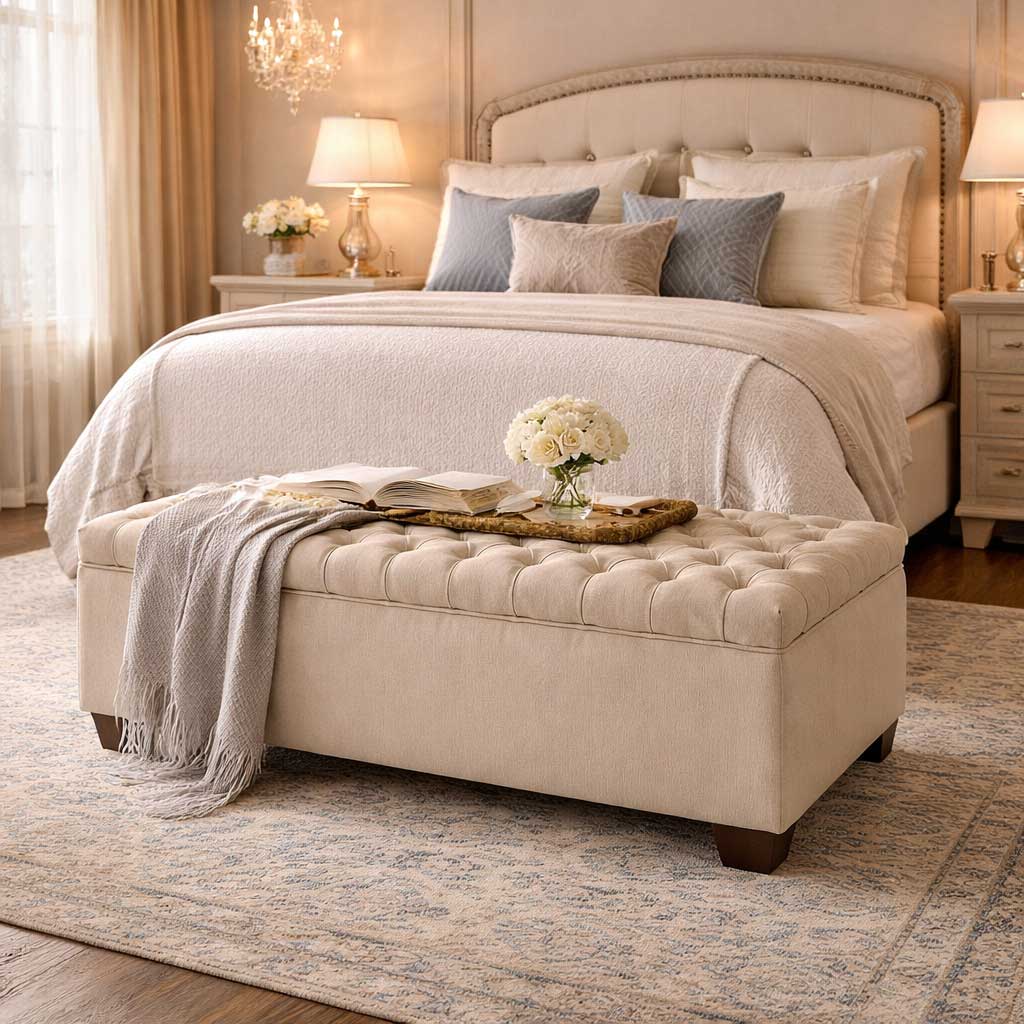 Deep buttoned storage footstool in Lovely velvet SALE OFFER