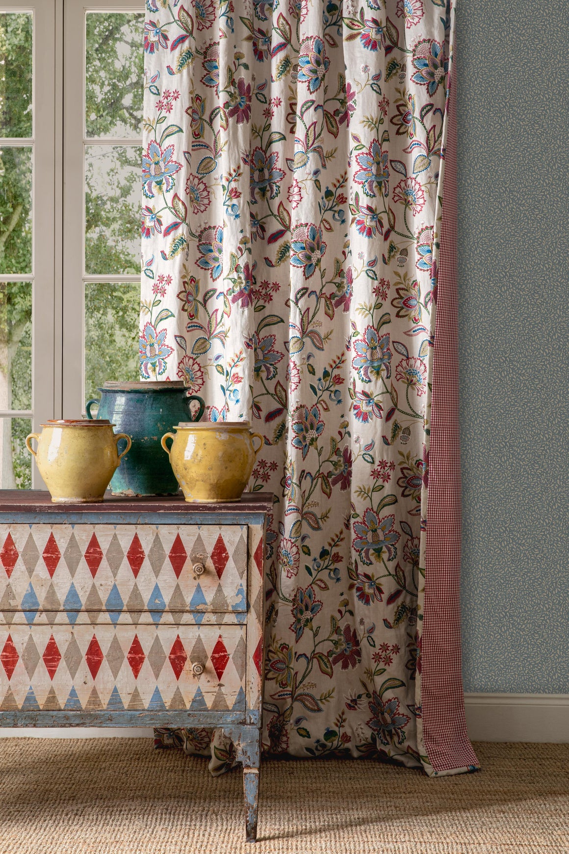 Triple Pinch Pleat Curtains in GP&J Baker Langley Embroidery