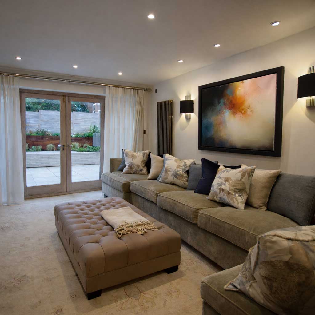 Deep buttoned footstool in Brunel hide SALE OFFER