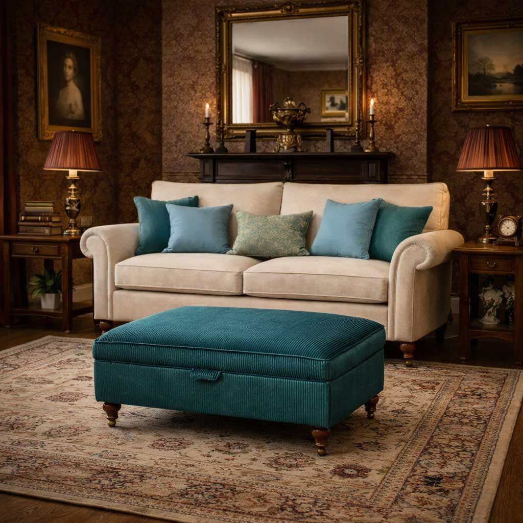 Flat top storage footstool in Kobe Gabra corded velvet SALE OFFER