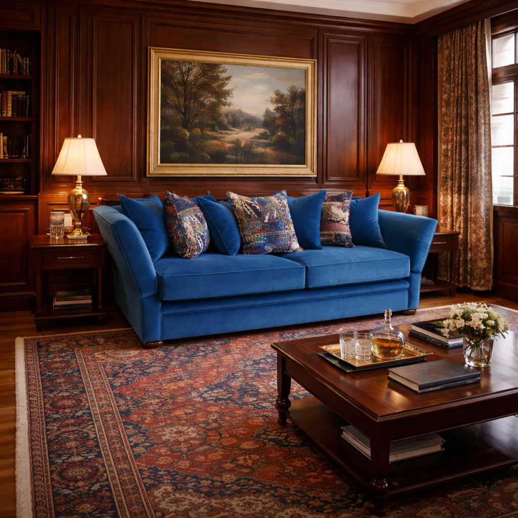 A Greenwich High Arm Scatter Back Sofa in Montpelier Velvet