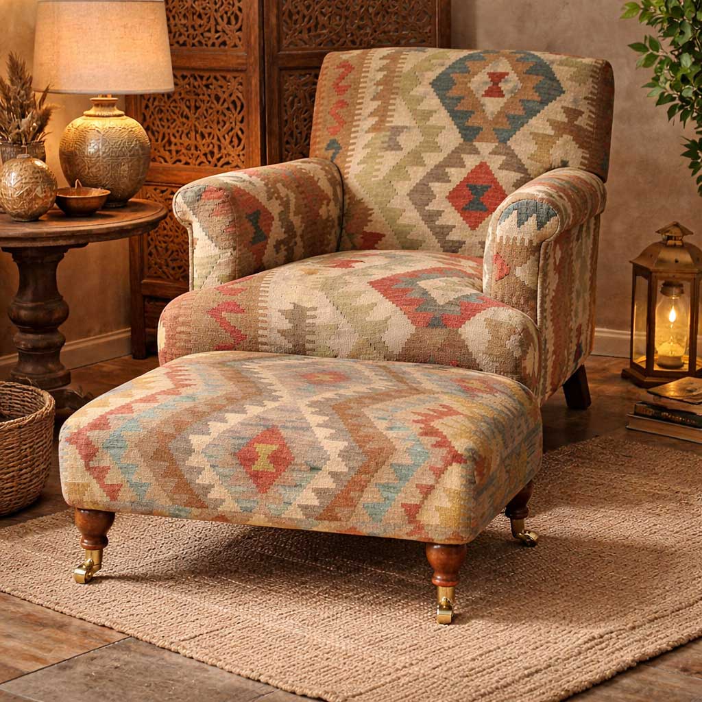 Flat top footstool in Kilim SALE OFFER