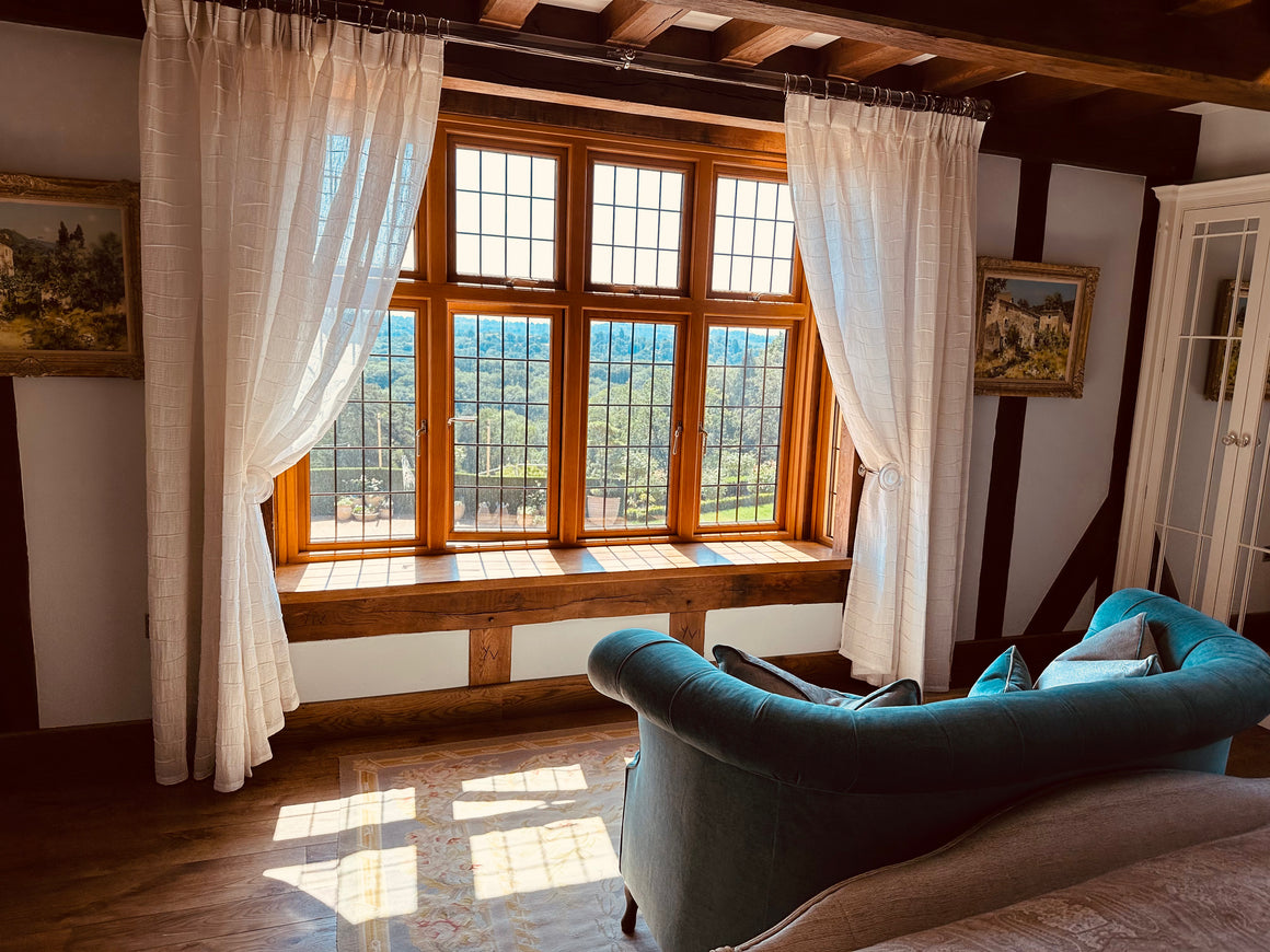 Hand made double pinch pleat Voile curtains in Threads Billow voile