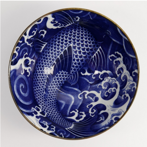 Koi design blue and white bowl from Japan