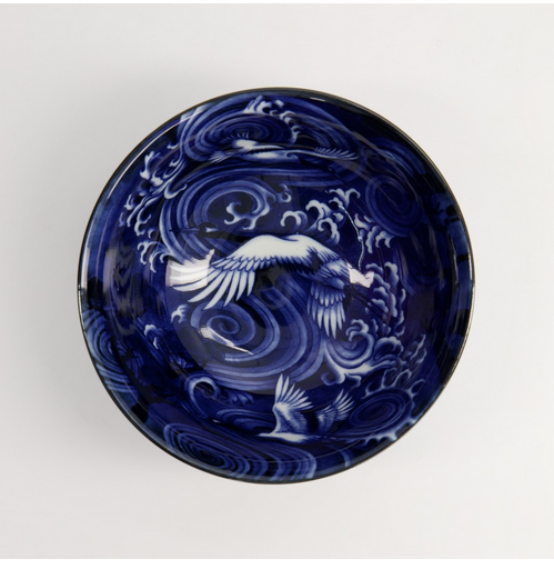 Tsuru design blue and white bowl from Japan