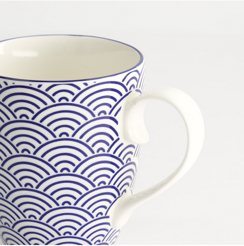 Wave design blue and white mug from Japan