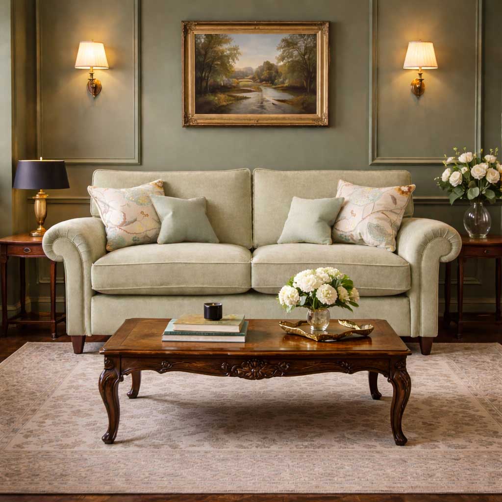 A Walton Cushion Back Sofa in Warwick Plush Velvet