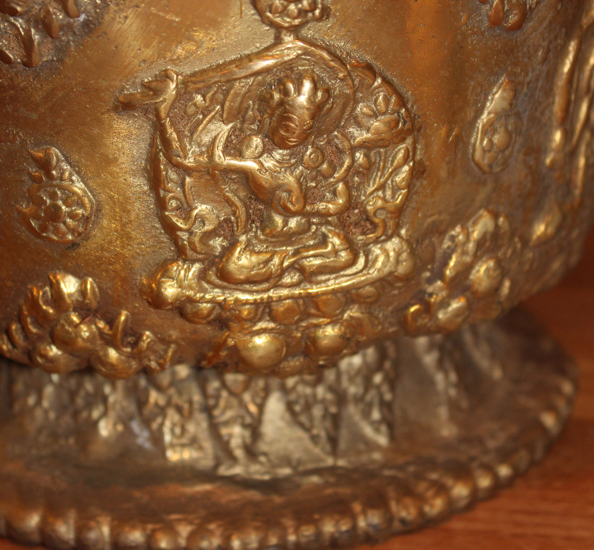 Lost Wax Cast Brass Vase with Figures of Lord Buddha from Nepal