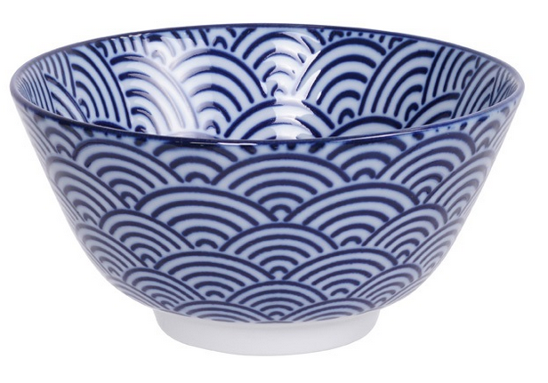 Wave design blue and white bowl from Japan