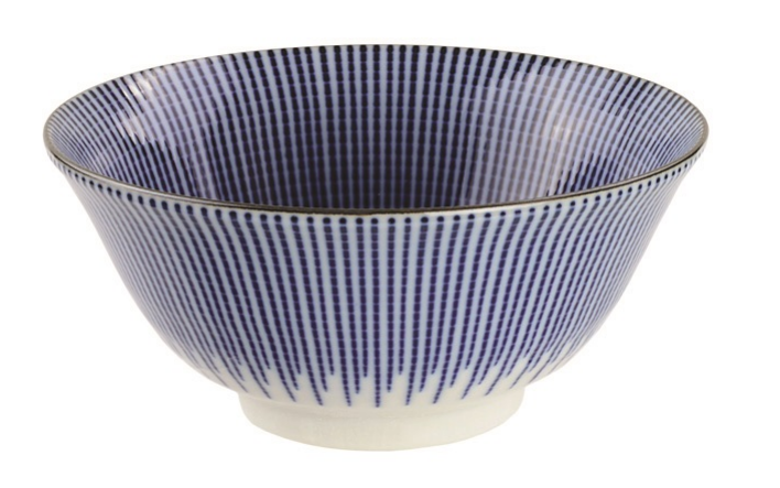A Tokusa stripe design blue and white bowl from Japan
