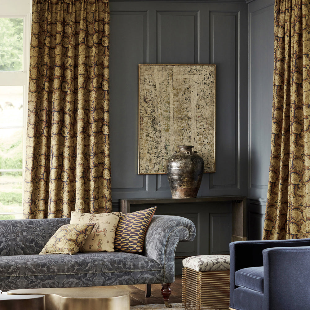 Pair of Triple Pinch Pleat Curtains in Zoffany Suzani Archive embroidery