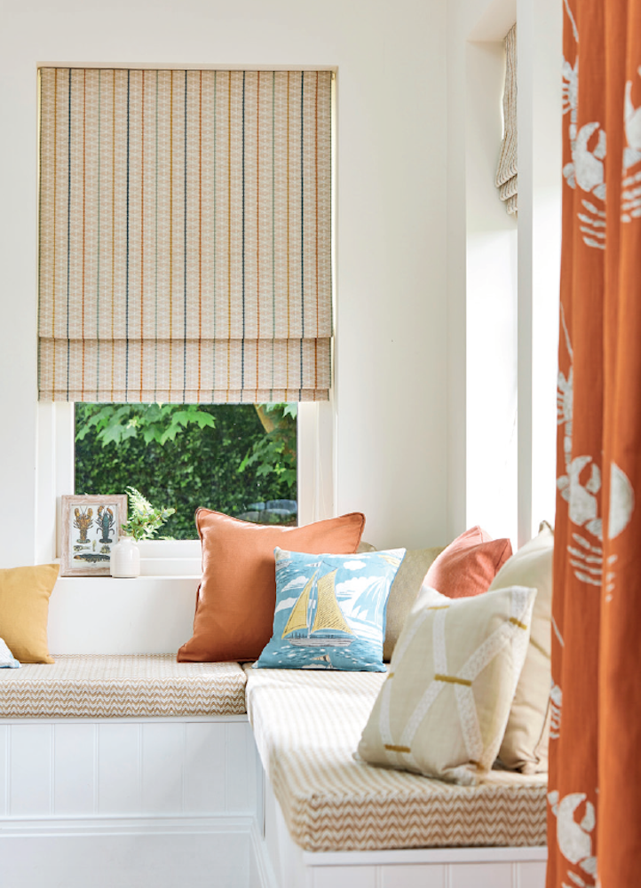 Hand made Roman Blinds and Curtain in Sanderson Port Isaac