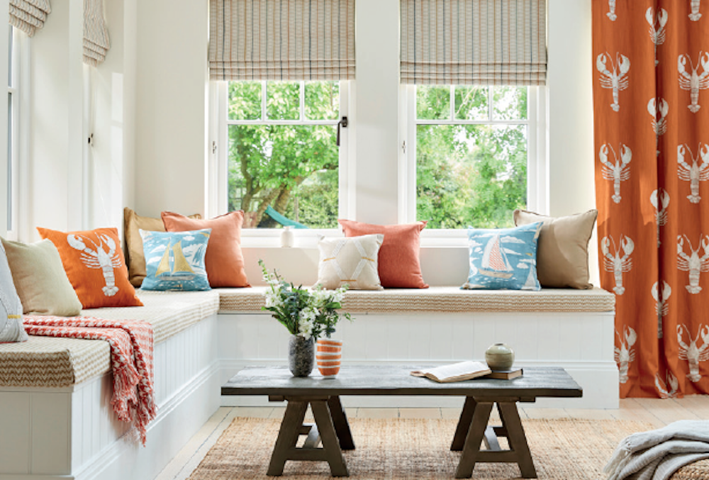 Hand made Roman Blinds and Curtain in Sanderson Port Isaac collection